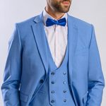 Bledomodrý svadobný Slim Fit oblek s vestou