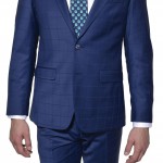 MODRÝ KÁROVANÝ ULTRA SLIM FIT OBLEK